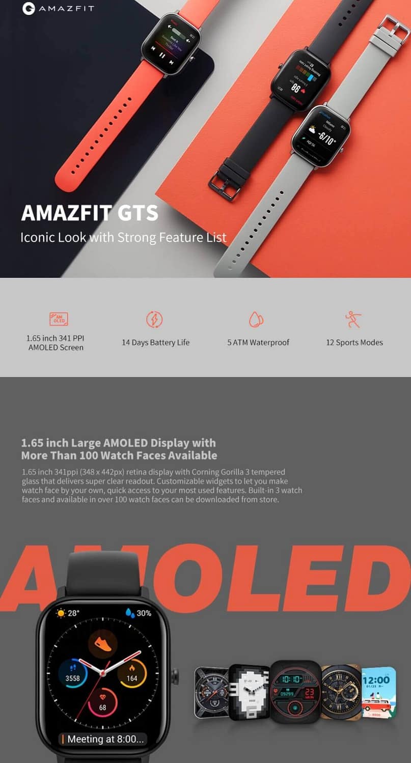 AMAZFIT GTS 1.65 inch GPS Smart Watch 12 Sports Mode